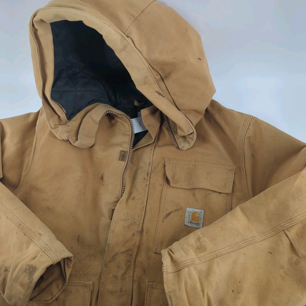 Vintage Carhartt Jacket Men Large Brown Hooded Insulated Weatherproof CQ386 USA
